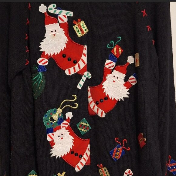 Women's Christmas sweater by Tiara international Y2K red and black with Santa's. - Picture 2 of 8